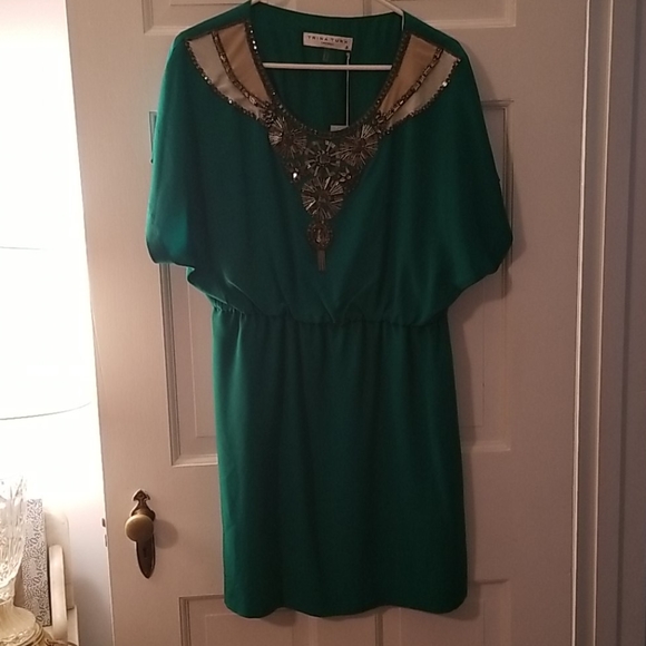 Trina Turk Dresses | Trina Turk Green Silk Dress Size Beaded Nwt | Poshmark